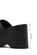 Women's Black Wedge Heeled Leather Slippers | Derimod Women's Black Wedge Heeled Leather Slippers | Derimod