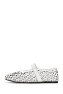 Women's White Strap Leather Ballerinas | Derimod Women's White Strap Leather Ballerinas | Derimod