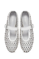 Women's White Strap Leather Ballerinas | Derimod Women's White Strap Leather Ballerinas | Derimod