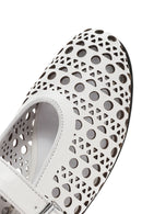 Women's White Strap Leather Ballerinas | Derimod Women's White Strap Leather Ballerinas | Derimod