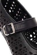 Kadın Siyah Bantlı Deri Babet | Derimod Kadın Siyah Bantlı Deri Babet | Derimod