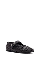 Kadın Siyah Bantlı Deri Babet | Derimod Kadın Siyah Bantlı Deri Babet | Derimod