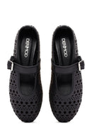 Kadın Siyah Bantlı Deri Babet | Derimod Kadın Siyah Bantlı Deri Babet | Derimod