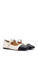Women's Cream Banded Leather Ballerinas | Derimod Women's Cream Banded Leather Ballerinas | Derimod