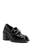 Women's Black Thick Heeled Leather Masculine Loafer | Derimod Women's Black Thick Heeled Leather Masculine Loafer | Derimod