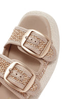 Women's Beige Double Buckle Straw Leather Slippers | Derimod Women's Beige Double Buckle Straw Leather Slippers | Derimod
