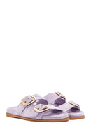 Women's Purple Buckle Suede Leather Slippers | Derimod Women's Purple Buckle Suede Leather Slippers | Derimod