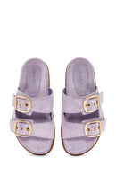 Women's Purple Buckle Suede Leather Slippers | Derimod Women's Purple Buckle Suede Leather Slippers | Derimod