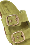 Kadın Yeşil Tokalı Süet Deri Terlik | Derimod Kadın Yeşil Tokalı Süet Deri Terlik | Derimod