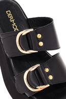 Women's Black Thick Soled Leather Slippers | Derimod Women's Black Thick Soled Leather Slippers | Derimod