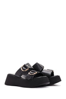 Women's Black Thick Soled Leather Slippers | Derimod Women's Black Thick Soled Leather Slippers | Derimod