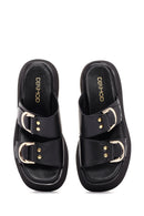 Women's Black Thick Soled Leather Slippers | Derimod Women's Black Thick Soled Leather Slippers | Derimod