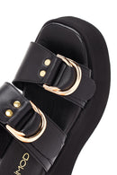 Women's Black Thick Soled Leather Slippers | Derimod Women's Black Thick Soled Leather Slippers | Derimod