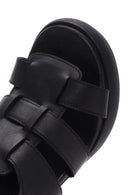 Women's Black Ankle Strap Thick Heeled Leather Sandals | Derimod Women's Black Ankle Strap Thick Heeled Leather Sandals | Derimod