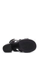 Women's Black Ankle Strap Thick Heeled Leather Sandals | Derimod Women's Black Ankle Strap Thick Heeled Leather Sandals | Derimod