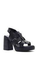 Women's Black Ankle Strap Thick Heeled Leather Sandals | Derimod Women's Black Ankle Strap Thick Heeled Leather Sandals | Derimod