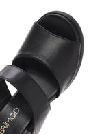 Women's Black Ankle Strap Thick Heeled Leather Sandals | Derimod Women's Black Ankle Strap Thick Heeled Leather Sandals | Derimod