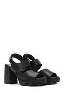 Women's Black Ankle Strap Thick Heeled Leather Sandals | Derimod Women's Black Ankle Strap Thick Heeled Leather Sandals | Derimod