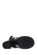 Women's Black Ankle Strap Thick Heeled Leather Sandals | Derimod Women's Black Ankle Strap Thick Heeled Leather Sandals | Derimod