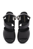 Women's Black Ankle Strap Thick Heeled Leather Sandals | Derimod Women's Black Ankle Strap Thick Heeled Leather Sandals | Derimod