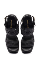 Kadın Siyah Platform Yüksek Topuklu Deri Sandalet | Derimod Kadın Siyah Platform Yüksek Topuklu Deri Sandalet | Derimod