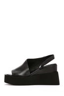 Women's Black Wedge Heeled Leather Sandals | Derimod Women's Black Wedge Heeled Leather Sandals | Derimod