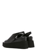 Women's Black Wedge Heeled Leather Sandals | Derimod Women's Black Wedge Heeled Leather Sandals | Derimod