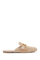 Women's Beige Straw Leather Slippers | Derimod Women's Beige Straw Leather Slippers | Derimod