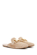 Women's Beige Straw Leather Slippers | Derimod Women's Beige Straw Leather Slippers | Derimod