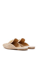 Women's Beige Straw Leather Slippers | Derimod Women's Beige Straw Leather Slippers | Derimod