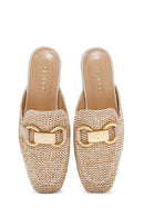 Women's Beige Straw Leather Slippers | Derimod Women's Beige Straw Leather Slippers | Derimod