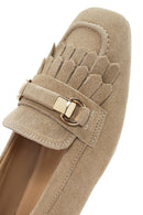 Kadın Bej Püsküllü Süet Deri Maskülen Loafer | Derimod Kadın Bej Püsküllü Süet Deri Maskülen Loafer | Derimod