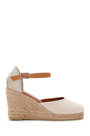 Women's Beige Ankle Strap Wedge Heeled Espadrille | Derimod Women's Beige Ankle Strap Wedge Heeled Espadrille | Derimod