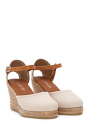 Women's Beige Ankle Strap Wedge Heeled Espadrille | Derimod Women's Beige Ankle Strap Wedge Heeled Espadrille | Derimod