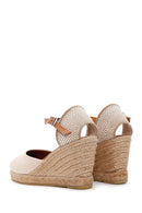 Women's Beige Ankle Strap Wedge Heeled Espadrille | Derimod Women's Beige Ankle Strap Wedge Heeled Espadrille | Derimod