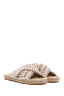Women's Beige Knitted Espadrille Slippers | Derimod Women's Beige Knitted Espadrille Slippers | Derimod