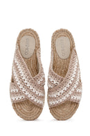 Women's Beige Knitted Espadrille Slippers | Derimod Women's Beige Knitted Espadrille Slippers | Derimod