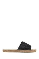 Women's Black Knitted Leather Espadrille Slippers | Derimod Women's Black Knitted Leather Espadrille Slippers | Derimod