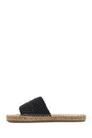 Women's Black Knitted Leather Espadrille Slippers | Derimod Women's Black Knitted Leather Espadrille Slippers | Derimod