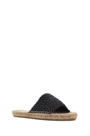 Women's Black Knitted Leather Espadrille Slippers | Derimod Women's Black Knitted Leather Espadrille Slippers | Derimod