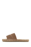 Women's Beige Knitted Leather Espadrille Slippers | Derimod Women's Beige Knitted Leather Espadrille Slippers | Derimod