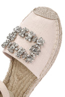 Kadın Bej Bilekten Tokalı Jean Kumaş Taşlı Espadril Sandalet | Derimod Kadın Bej Bilekten Tokalı Jean Kumaş Taşlı Espadril Sandalet | Derimod