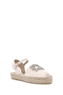 Women's Beige Ankle Buckle Jean Fabric Stoned Espadrille Sandals | Derimod Women's Beige Ankle Buckle Jean Fabric Stoned Espadrille Sandals | Derimod