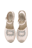 Women's Beige Ankle Buckle Jean Fabric Stoned Espadrille Sandals | Derimod Women's Beige Ankle Buckle Jean Fabric Stoned Espadrille Sandals | Derimod