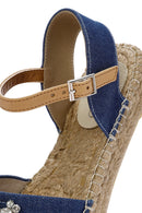 Women's Blue Ankle Buckle Jean Fabric Stoned Espadrille Sandals | Derimod Women's Blue Ankle Buckle Jean Fabric Stoned Espadrille Sandals | Derimod