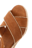 Women's Tan Ankle Strap Wedge Heeled Suede Leather Sandals | Derimod Women's Tan Ankle Strap Wedge Heeled Suede Leather Sandals | Derimod