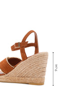 Women's Tan Ankle Strap Wedge Heeled Suede Leather Sandals | Derimod Women's Tan Ankle Strap Wedge Heeled Suede Leather Sandals | Derimod