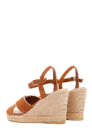 Women's Tan Ankle Strap Wedge Heeled Suede Leather Sandals | Derimod Women's Tan Ankle Strap Wedge Heeled Suede Leather Sandals | Derimod
