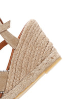 Women's Beige Ankle Strap Wedge Heeled Suede Leather Sandals | Derimod Women's Beige Ankle Strap Wedge Heeled Suede Leather Sandals | Derimod