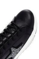 Kadın Siyah Bağcıklı Deri Sneaker | Derimod Kadın Siyah Bağcıklı Deri Sneaker | Derimod